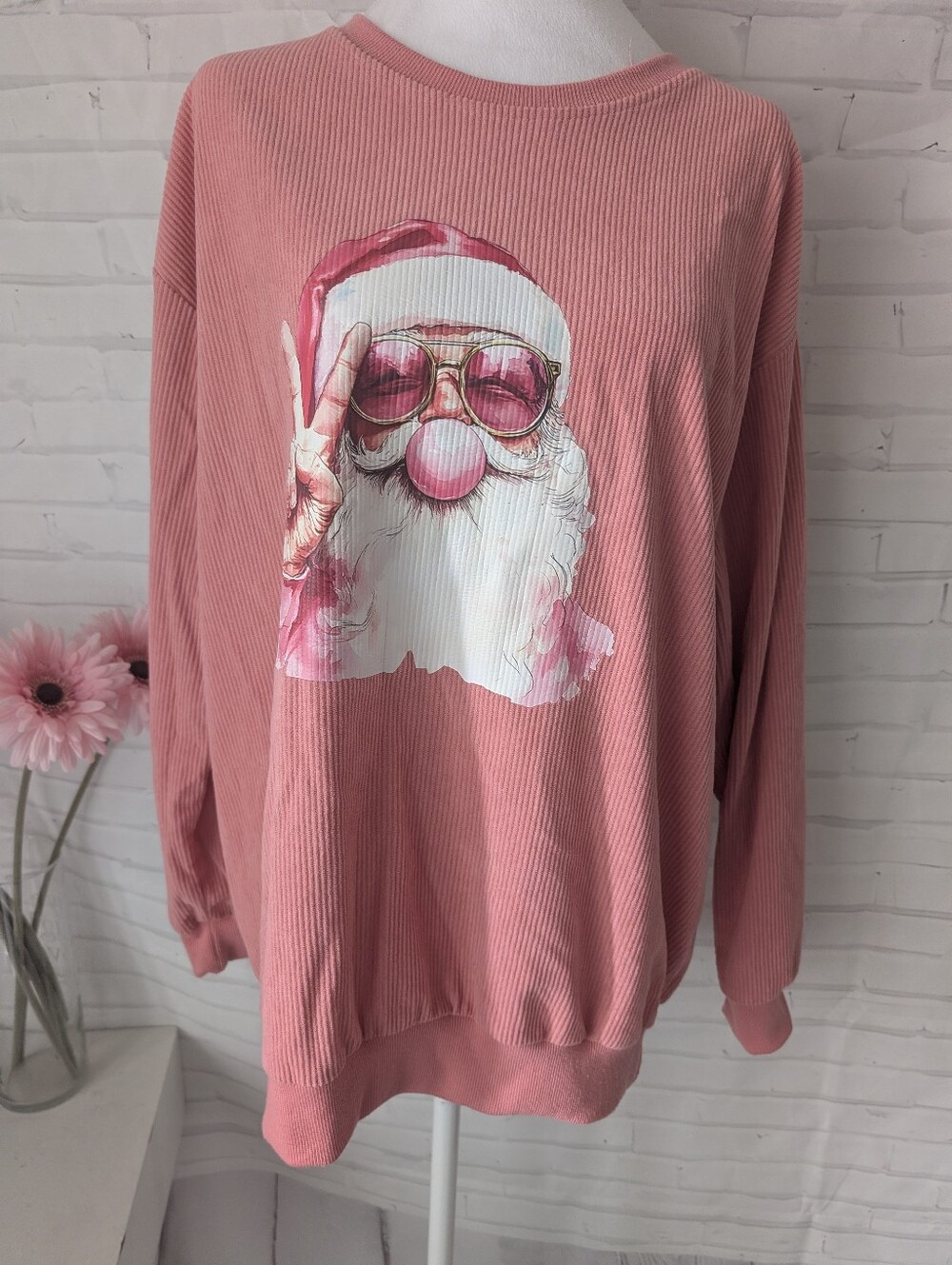 SHEIN Pink Santa Graphic Crewneck Sweatshirt